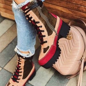 Combat Ankle Booties Lug Sole Boots